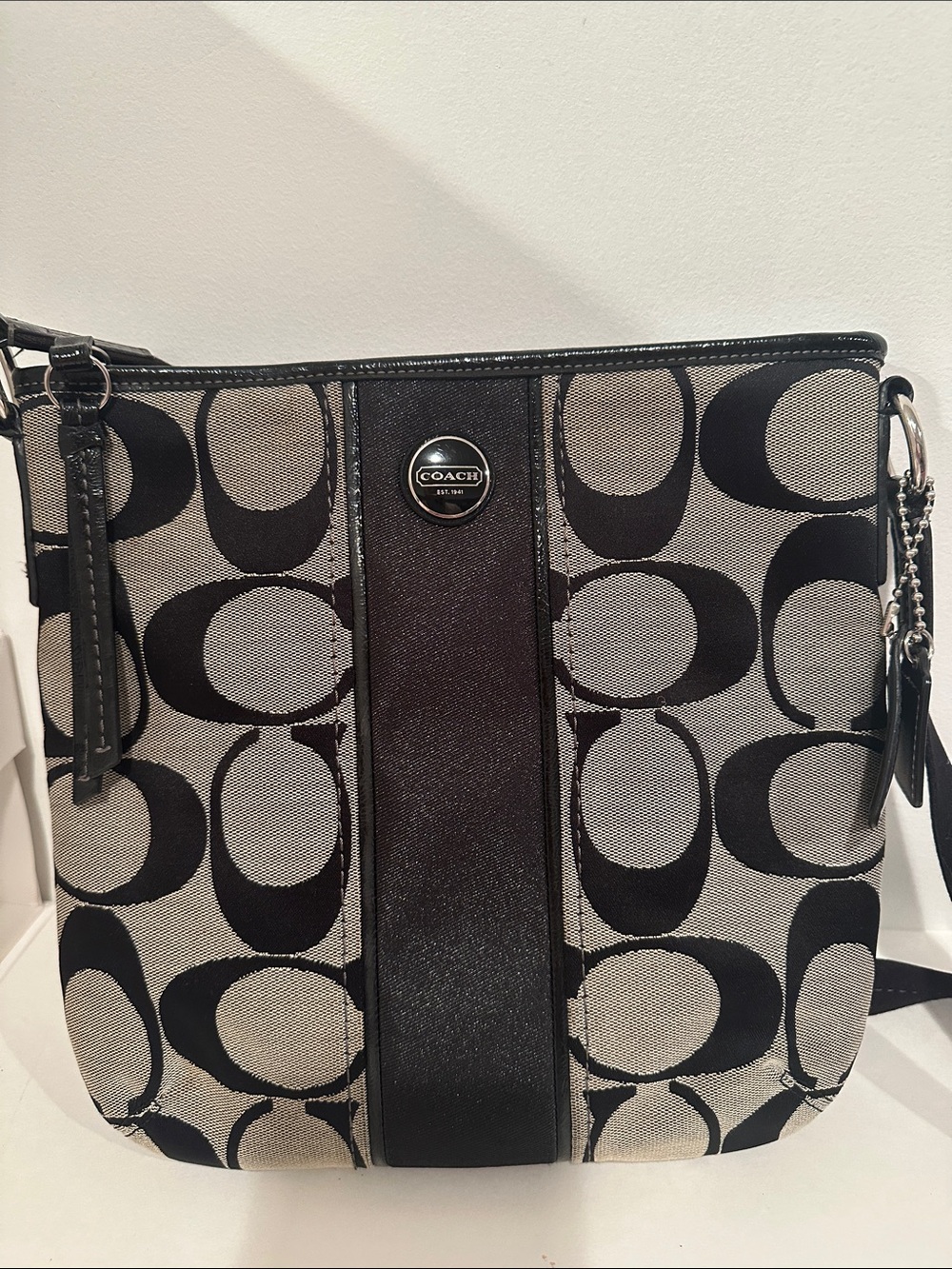 Coach Crossbody Bag in Black and Cream Signature Canvas
